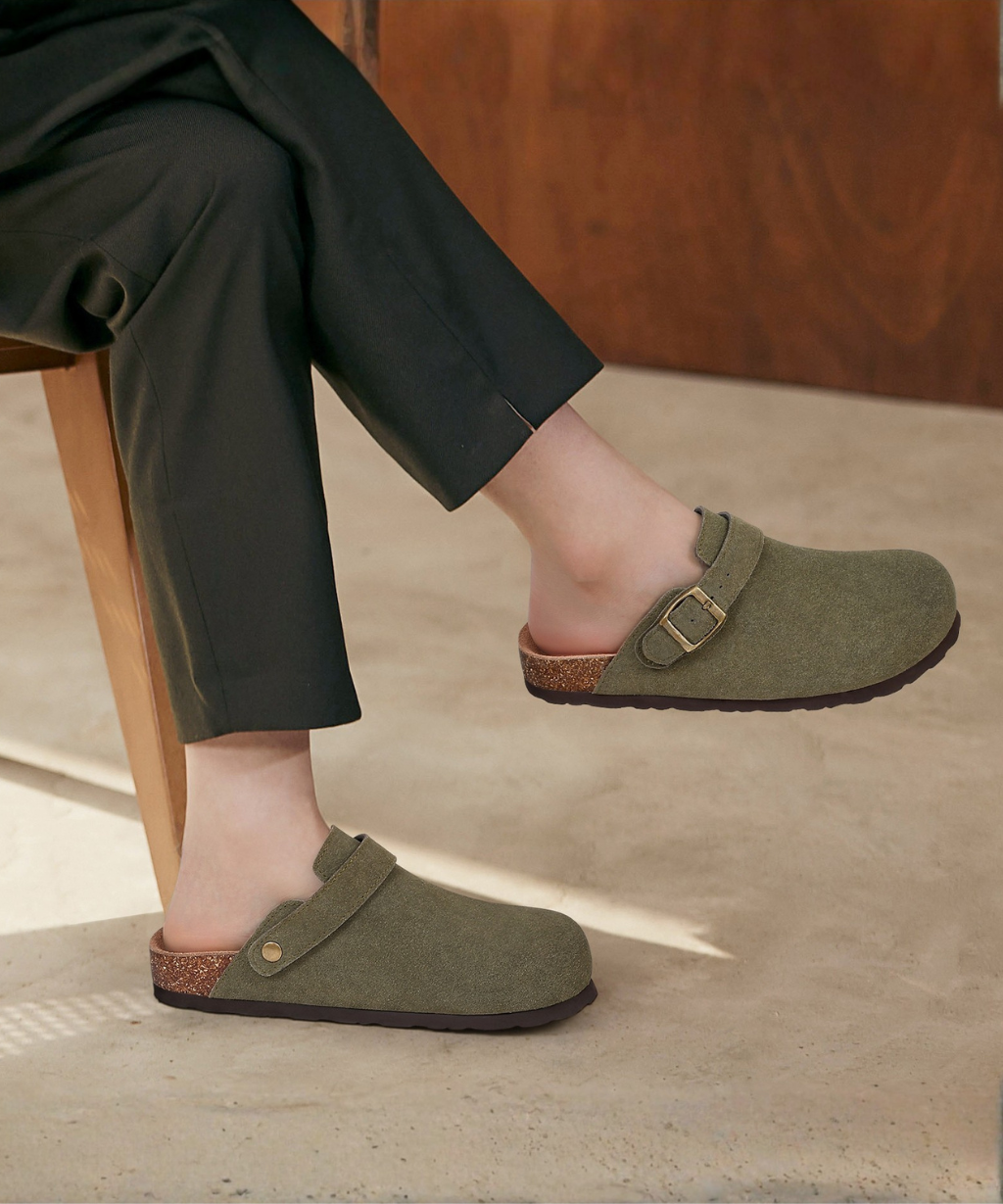 Genuine Suede Backstrap Clogs by Qomfort
