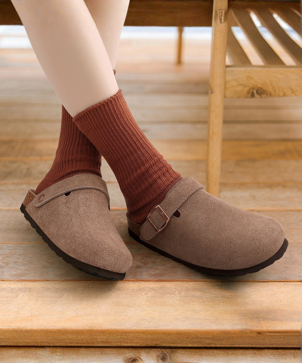 Genuine Suede Backstrap Clogs by Qomfort