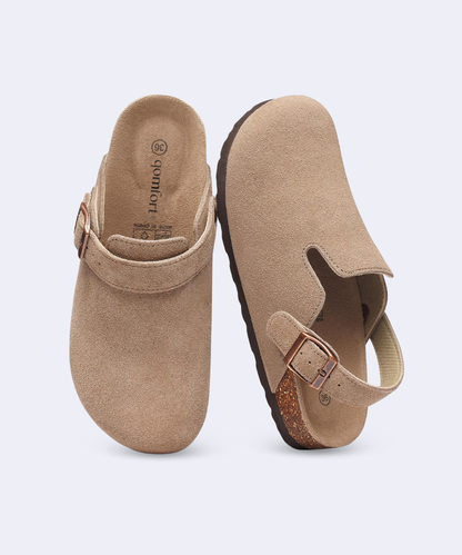 Genuine Suede Backstrap Clogs by Qomfort