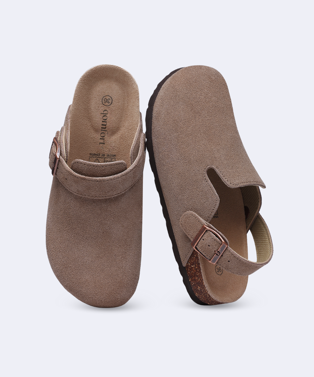 Genuine Suede Backstrap Clogs by Qomfort