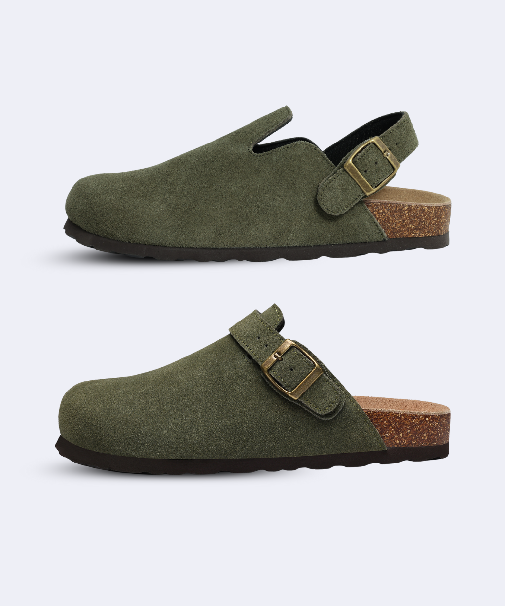 Genuine Suede Backstrap Clogs by Qomfort