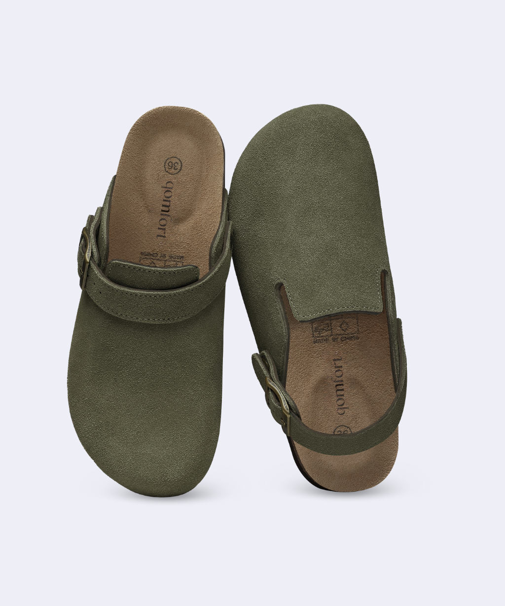 Genuine Suede Backstrap Clogs by Qomfort