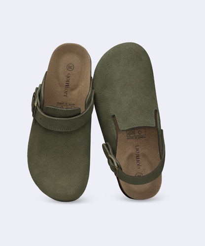 Genuine Suede Backstrap Clogs by Qomfort