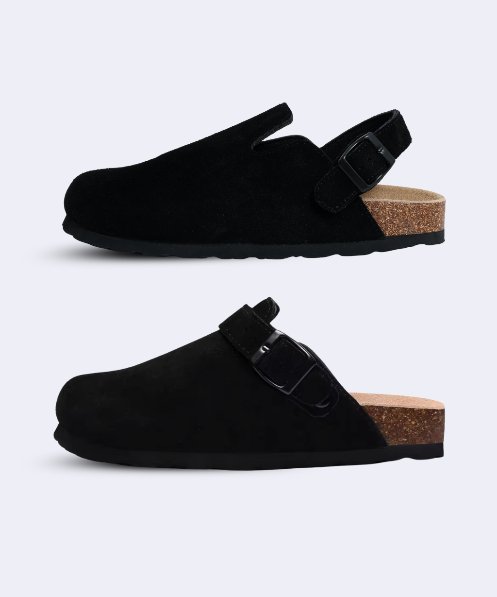 Genuine Suede Backstrap Clogs by Qomfort