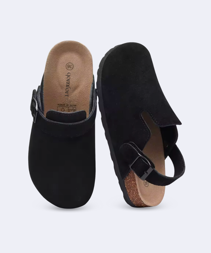 Genuine Suede Backstrap Clogs by Qomfort